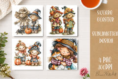 Autumn Scarecrow Coaster PNG | Watercolor Fall Scarecrow Product Image 1