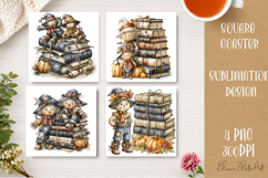 Autumn Scarecrow Coaster PNG | Watercolor Fall Scarecrow Product Image 1