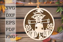 Autumn Scarecrow Pumpkin Ornament Laser Cut SVG Product Image 1