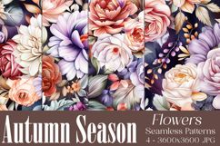 Autumn Floral Pattern, Fall Flowers Seamless Patterns, s2 Product Image 1