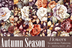 Autumn Floral Pattern, Fall Flowers Seamless Patterns, s22 Product Image 1