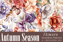 Autumn Floral Pattern, Fall Flowers Seamless Patterns, s29 Product Image 1