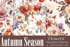 Autumn Floral Pattern, Fall Flowers Seamless Patterns, s43 Product Image 1