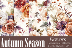 Autumn Floral Pattern, Fall Flowers Seamless Patterns, s47 Product Image 1
