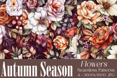 Autumn Floral Pattern, Fall Flowers Seamless Patterns, s54 Product Image 1