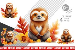 Autumn Sloth Watercolor Clipart Product Image 1