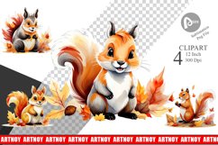 Autumn Squirrel Watercolor Clipart Product Image 1