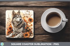 GorgeousAutumn Sunflower Dog Square Coaster design.