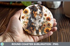 GorgeousAutumn Sunflower Dog Round Coaster design.