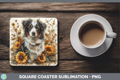 GorgeousAutumn Sunflower Dog Square Coaster design.
