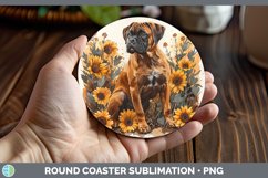 GorgeousAutumn Sunflower Dog Round Coaster design.