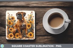 GorgeousAutumn Sunflower Dog Square Coaster design.
