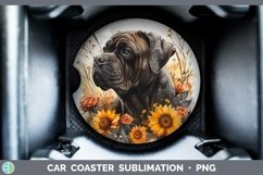 GorgeousAutumn Sunflower Dog Car Coaster design.