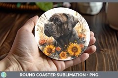 GorgeousAutumn Sunflower Dog Round Coaster design.