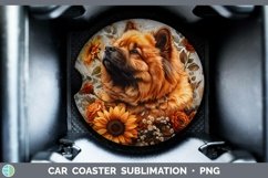 GorgeousAutumn Sunflower Dog Car Coaster design.