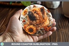 GorgeousAutumn Sunflower Dog Round Coaster design.