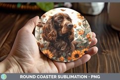 GorgeousAutumn Sunflower Dog Round Coaster design.