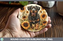 GorgeousAutumn Sunflower Dog Round Coaster design.