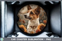 GorgeousAutumn Sunflower Dog Car Coaster design.