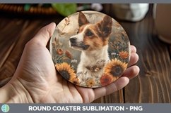 GorgeousAutumn Sunflower Dog Round Coaster design.