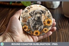 GorgeousAutumn Sunflower Dog Round Coaster design.