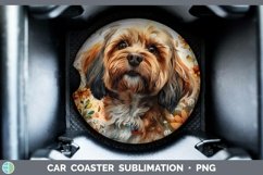 GorgeousAutumn Sunflower Dog Car Coaster design.