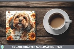 GorgeousAutumn Sunflower Dog Square Coaster design.