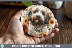 GorgeousAutumn Sunflower Dog Round Coaster design.
