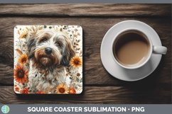GorgeousAutumn Sunflower Dog Square Coaster design.