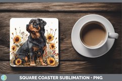 GorgeousAutumn Sunflower Dog Square Coaster design.