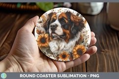 GorgeousAutumn Sunflower Dog Round Coaster design.