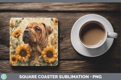 GorgeousAutumn Sunflower Dog Square Coaster design.