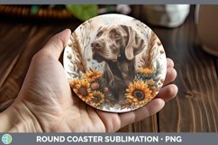 GorgeousAutumn Sunflower Dog Round Coaster design.