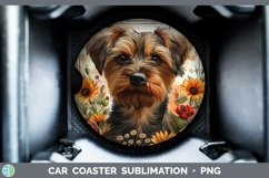 GorgeousAutumn Sunflower Dog Car Coaster design.