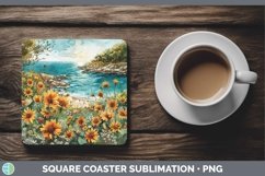 GorgeousAutumn Sunflowers Square Coaster design.