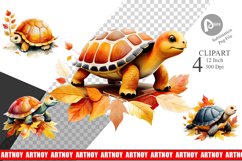 Autumn Turtle Watercolor Clipart Product Image 1