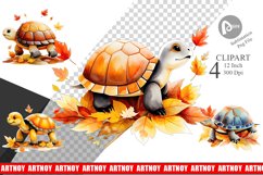 Autumn Turtle Watercolor Clipart Product Image 1