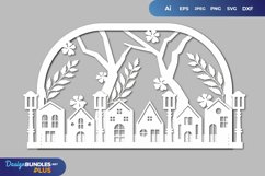 Autumn Village 3D Papercut SVG Product Image 1