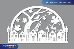 Autumn Village 3D Papercut SVG Product Image 1