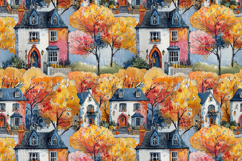 Autumn Village Houses Seamless Pattern with Cozy Cottages Product Image 2