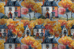 Autumn Village Houses Seamless Pattern with Cozy Cottages Product Image 7