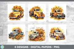 Bundle of six Watercolor Vintage Truck Paper Backgrounds designs.
