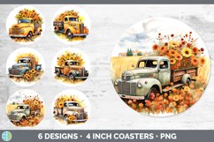 Bundle of six Watercolor Vintage Truck Round Coaster designs.