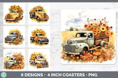 Bundle of six Watercolor Vintage Truck Square Coaster designs.