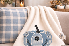 Blue Floral Pumpkin Embroidery Design Chinoiserie Fall Decor Product Image 6