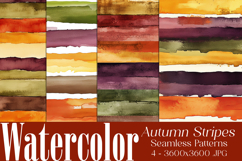 Autumn Seamless Patterns, Fall Watercolor Stripes Patterns 2 Product Image 1