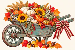 Vintage Autumn Wheelbarrow with Pumpkins PNG Product Image 1