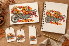 Vintage Autumn Wheelbarrow with Pumpkins PNG Product Image 2