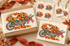 Vintage Autumn Wheelbarrow with Pumpkins PNG Product Image 3