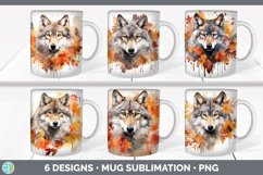 Bundle of six Watercolor Wolves Mug Wrap designs.